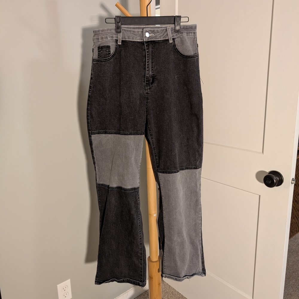 Patchwork Black and Gray Women Jeans